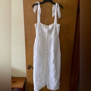 Juliet Dunn White Poplin Ric Rac Tie Shoulder Dress NWT